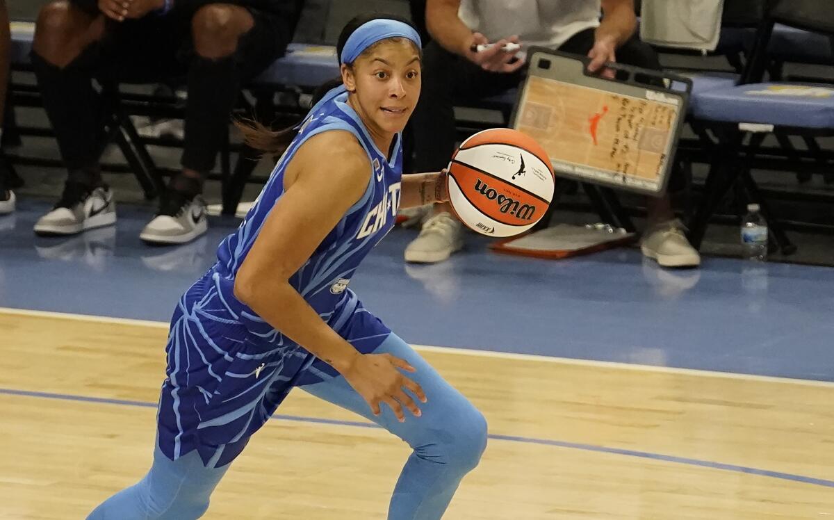 Chicago Sky's Candace Parker starts the fast break.