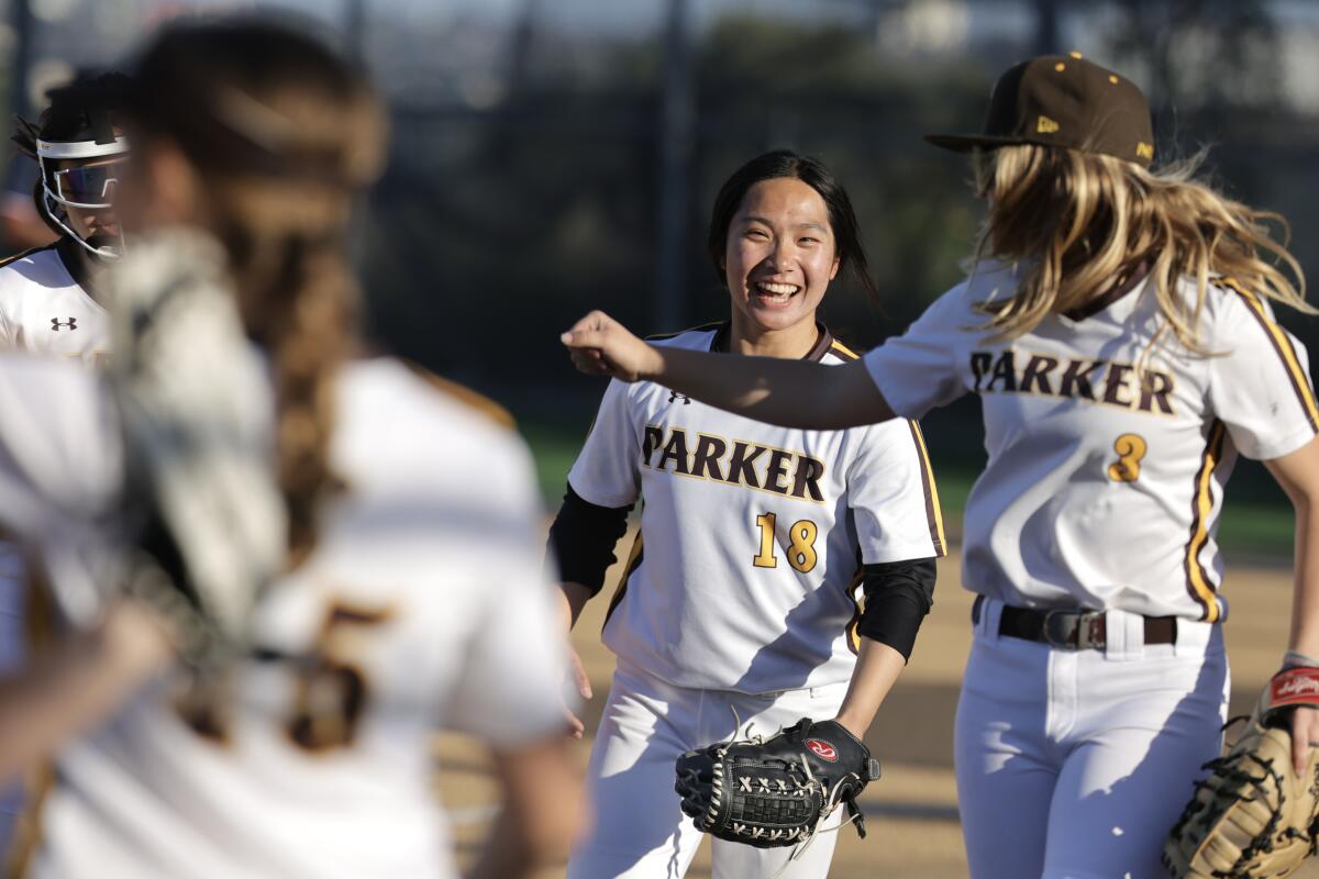 Francis Parker pitcher Eveyln Luo smiles 
