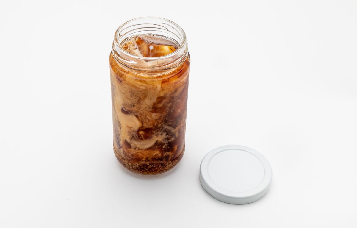 "The 9": cold-brew coffee with hazelnut milk in a paragon jar from Bar Nine