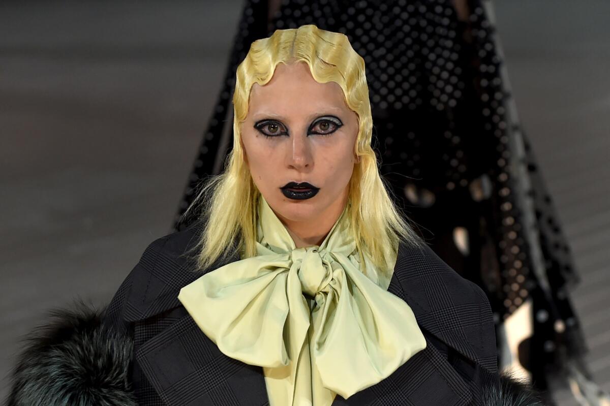 Lady Gaga walks the runway during the Marc Jacobs Fall 2016 show on Feb 18, 2016, at the Park Avenue Armory during New York Fashion Week.