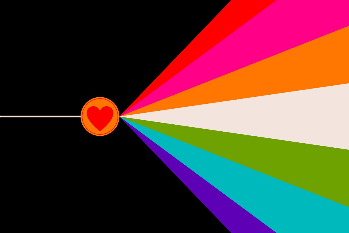 a narrow beam of light intersects an MDMA pill and exits as a wide rainbow of colors.