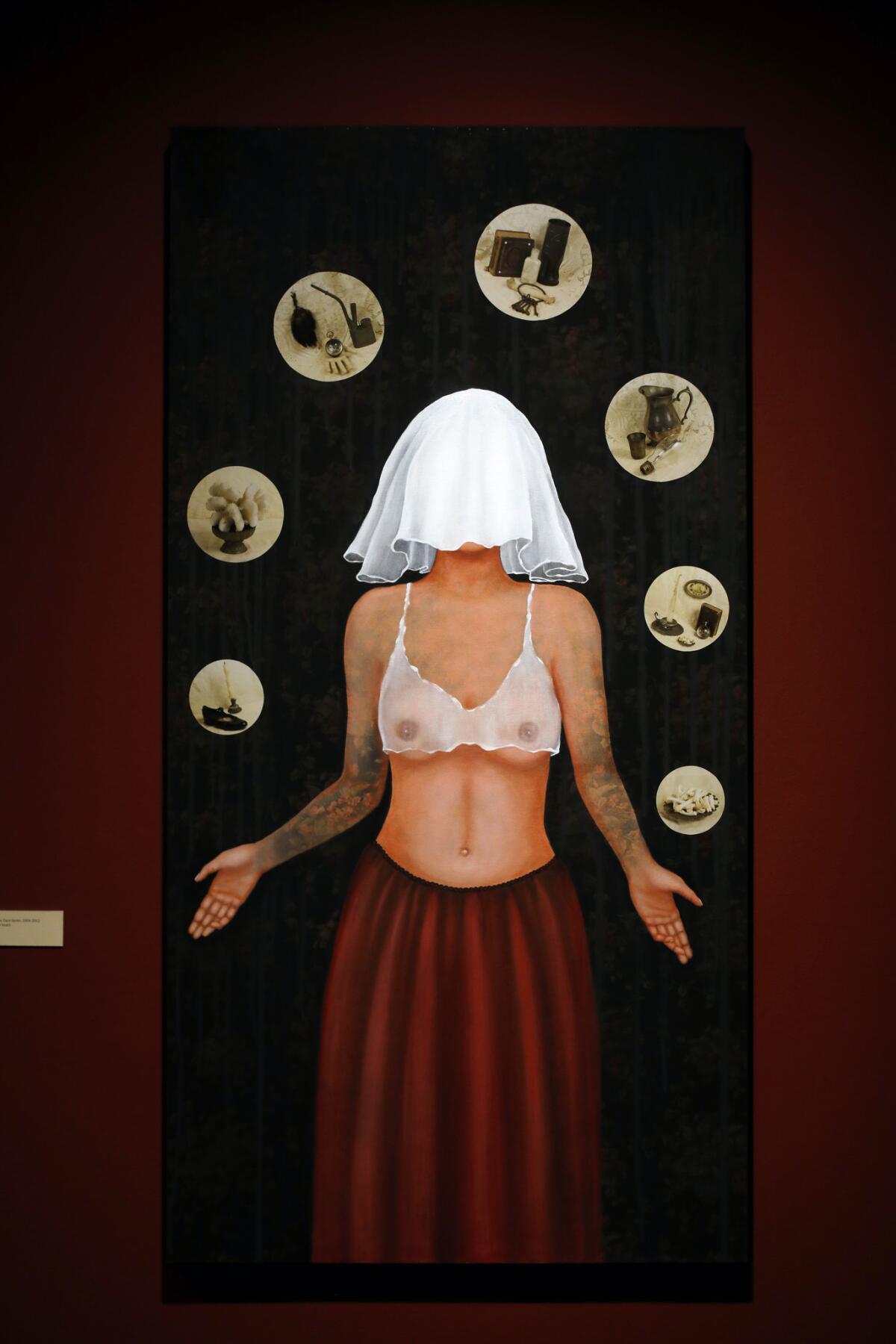 Religious Melancholia, Madwoman in the Attic/Madness and the Gaze Series, 2004-2012, acrylic and digital photos on fabric on board.