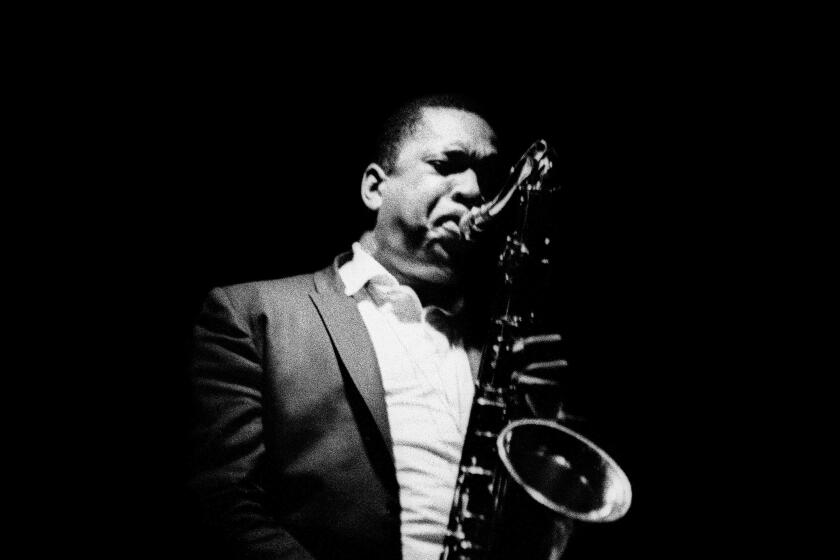 Jazz musician John Coltrane performs in June, 1966 at the Drome Lounge in Detroit, Michigan.