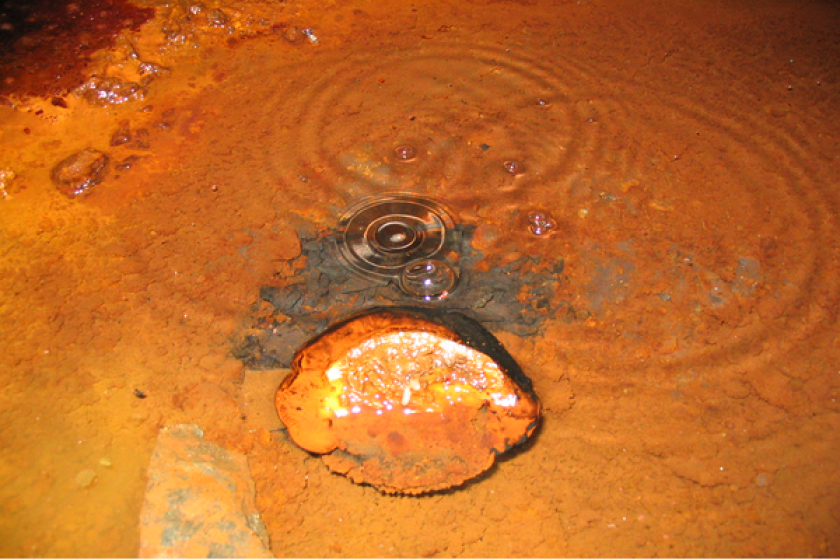 Gas that bubbles out of the floor in a deep mine has a chemical composition that can provide the food source for microbes living in deep ancient fluids underground.