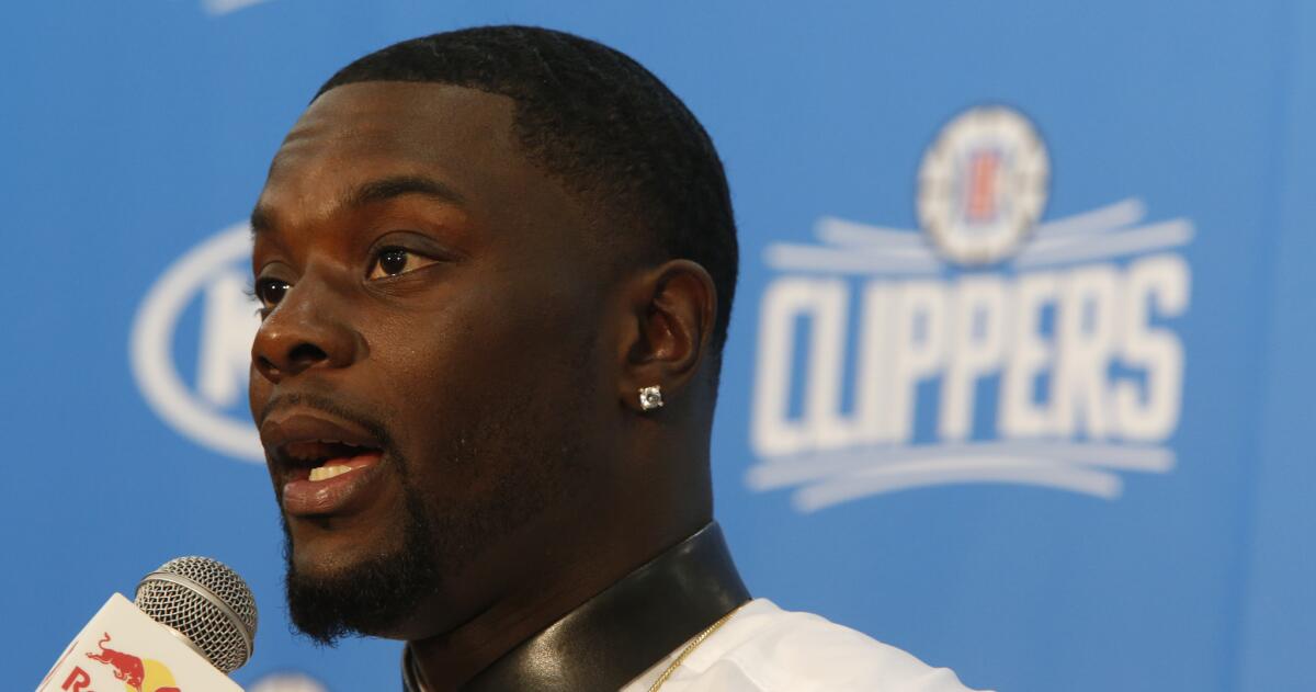 Newly acquired forward Lance Stephenson speaks during his introductory news conference at the Clippers' training facility in Playa Vista on June 18.