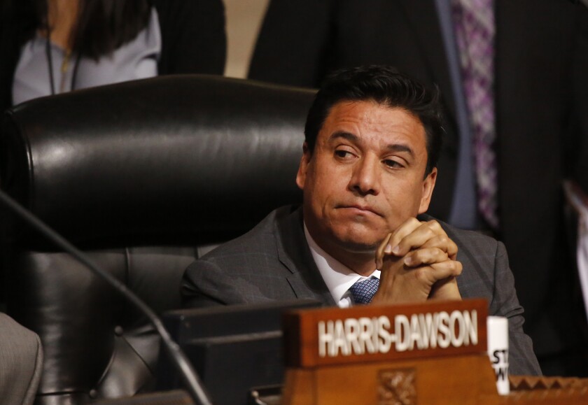 Los Angeles City Councilman Jose Huizar addresses fellow council members.