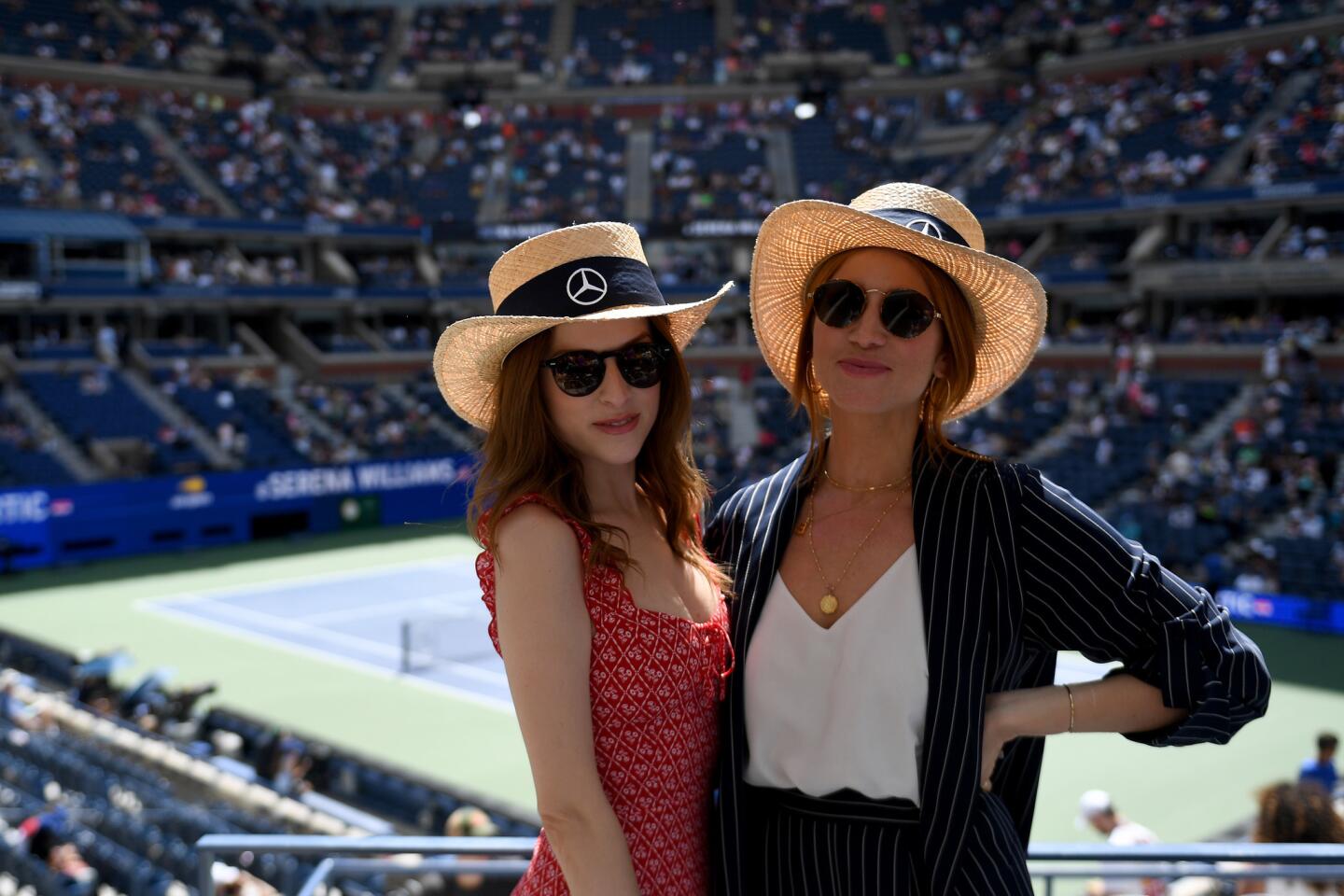 Actresses Anna Kendrick, left, and Brittany Snow enjoy The Mercedes-Benz VIP Suite at The 2019 U.S. Open at the USTA Billie Jean King National Tennis Center on Sept. 1, 2019, in Queens.