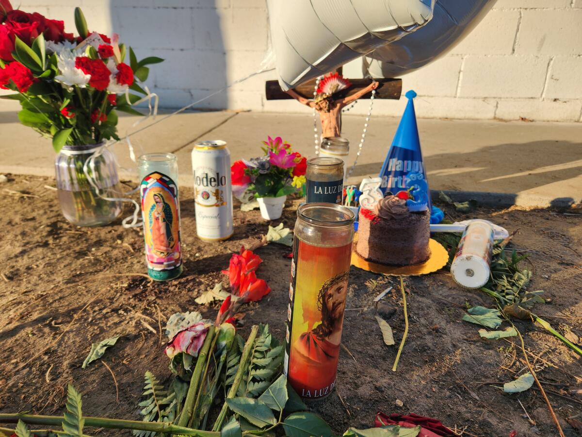 A sidewalk memorial was put up west of the intersection of Edinger Avenue and Newhope Street.