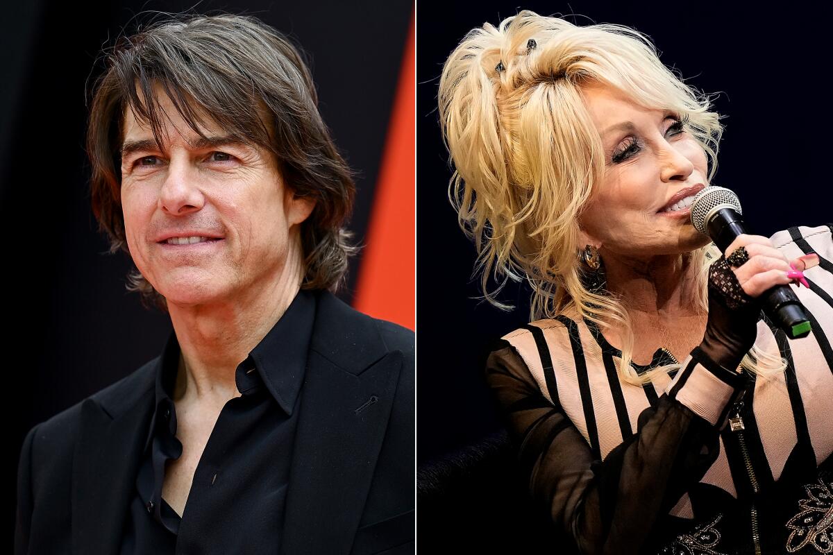 Head shots of Tom Cruise and Dolly Parton