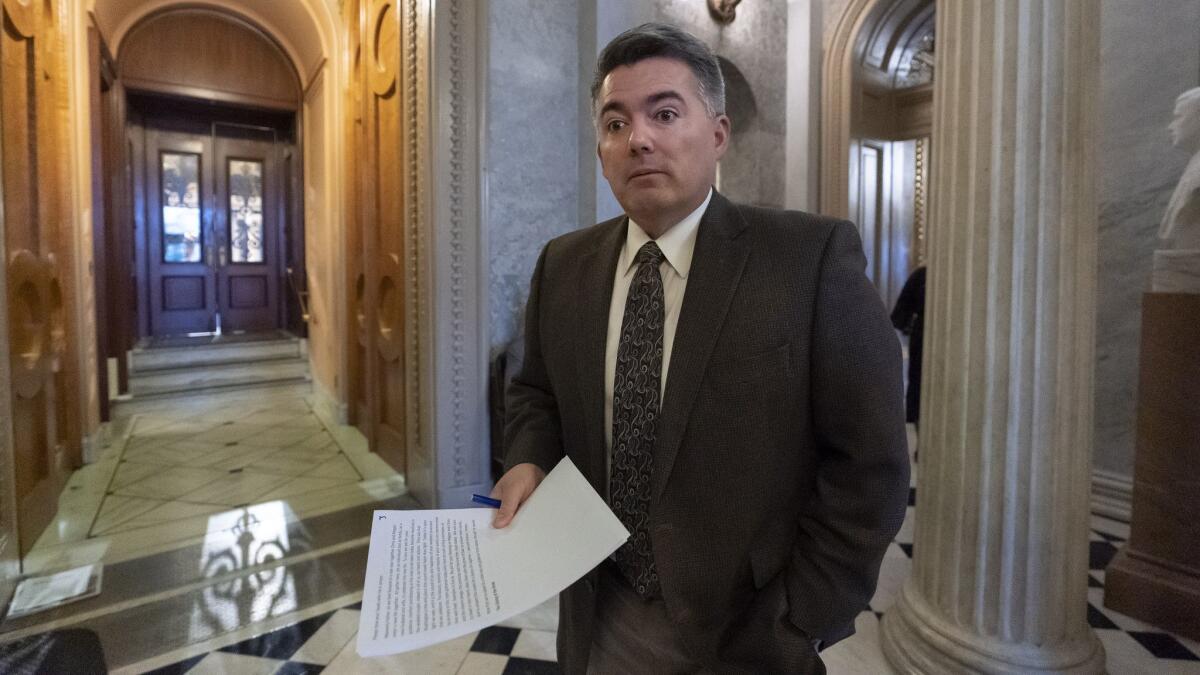 Sen. Cory Gardner (R-Colo.) at the Capitol in Washington on Dec. 31.