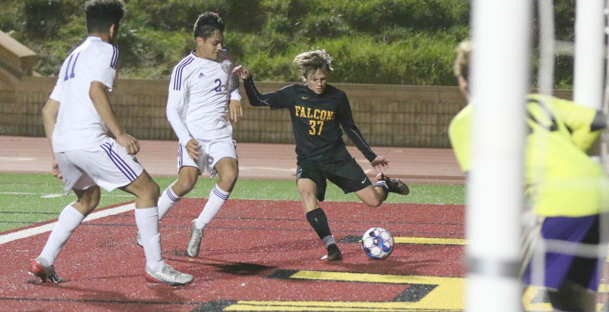 Sophomore Mateo Pacelli scored a pair of goals in Torrey Pines' win over Saints.