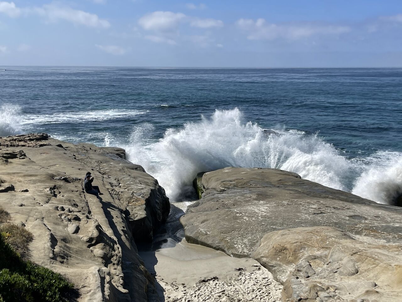 Waves pound the rocks at Windansea.