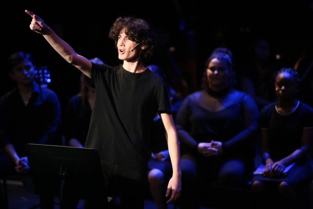 LACHSA student Archer Isaacson goes through a final dress rehearsal of “When You Wish Upon a Star.”