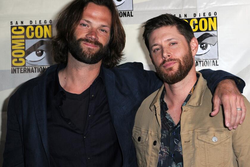 SAN DIEGO, CALIFORNIA - JULY 21: (L-R) Jared Padalecki and Jensen Ackles attend the "Supernatural" Special Video Presentation and Q&A during 2019 Comic-Con International at San Diego Convention Center on July 21, 2019 in San Diego, California. (Photo by Albert L. Ortega/Getty Images)
