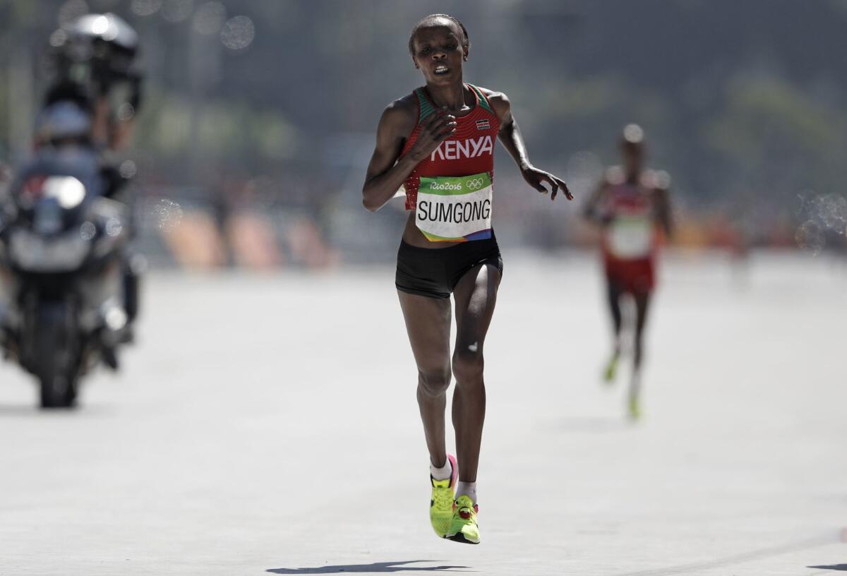 Jemima Sumgong leads the field in the marathon.