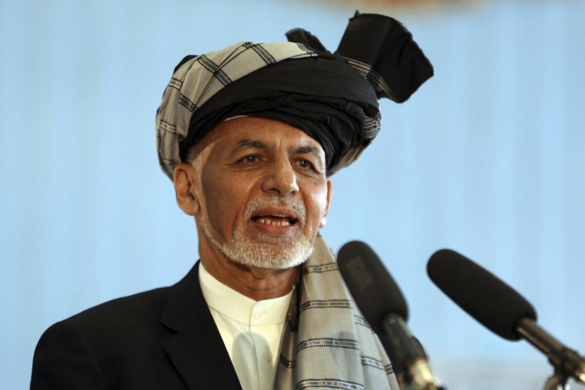 Afghan President Ashraf Ghani, shown Sept. 28, said the release of the prominent Taliban figures was a very hard decision he felt he had to make in the interest of the Afghan people.