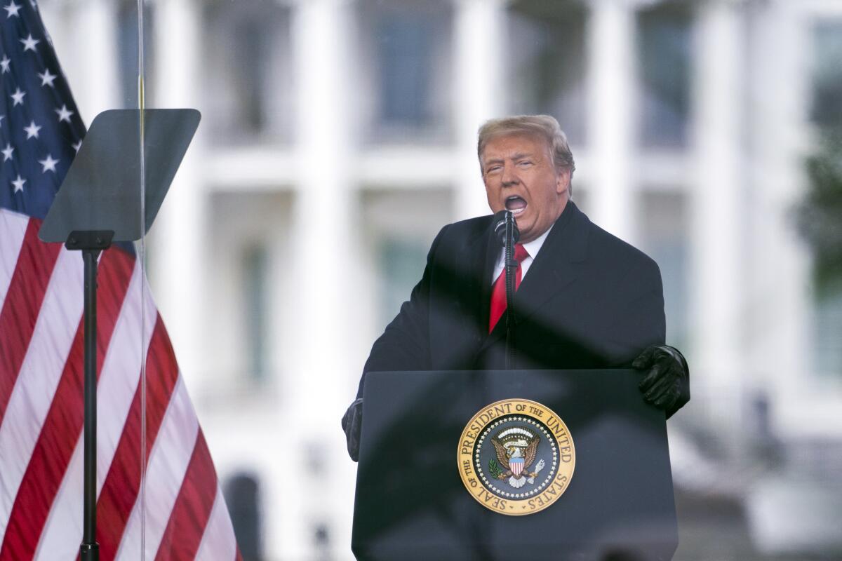 President Trump speaks at a rally in Washington on Jan. 6.