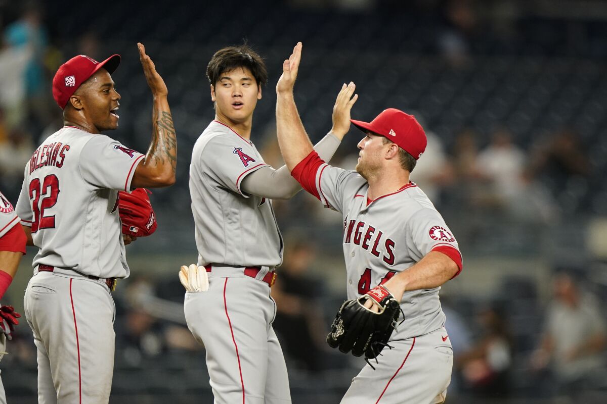 The Angels opened their four-game series against the Yankees with a 5-3 win. (AP Photo/Kathy Willens)