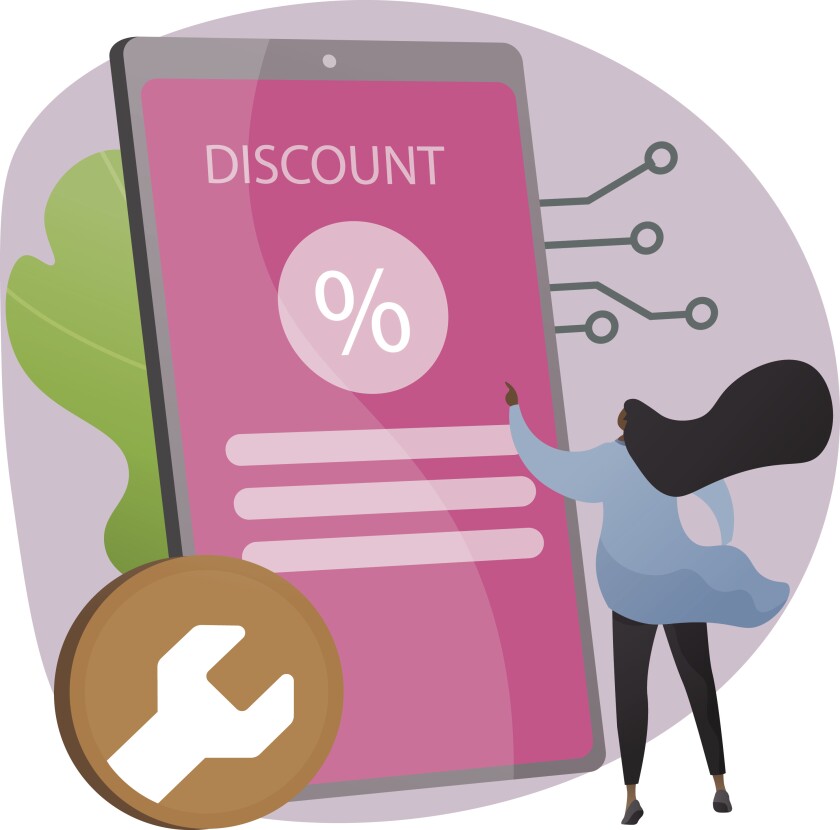 illustration of a woman looking for discounts online