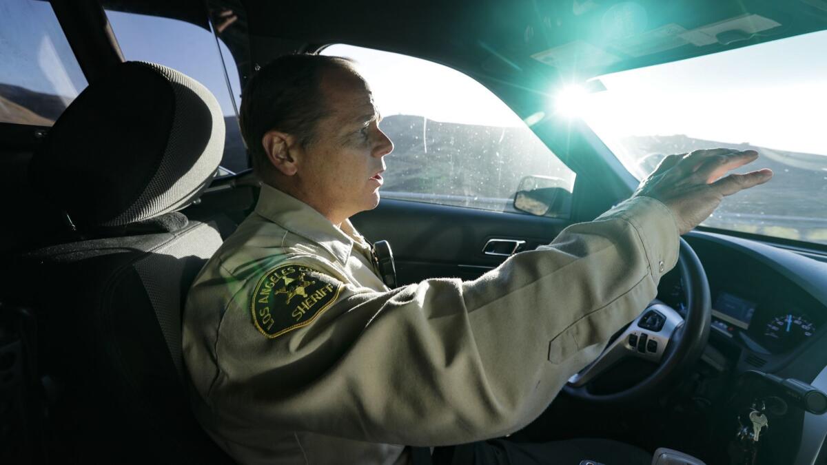 L.A. County Sheriff's Deputy John Leitelt patrols a stretch of the 5 Freeway near Castaic.