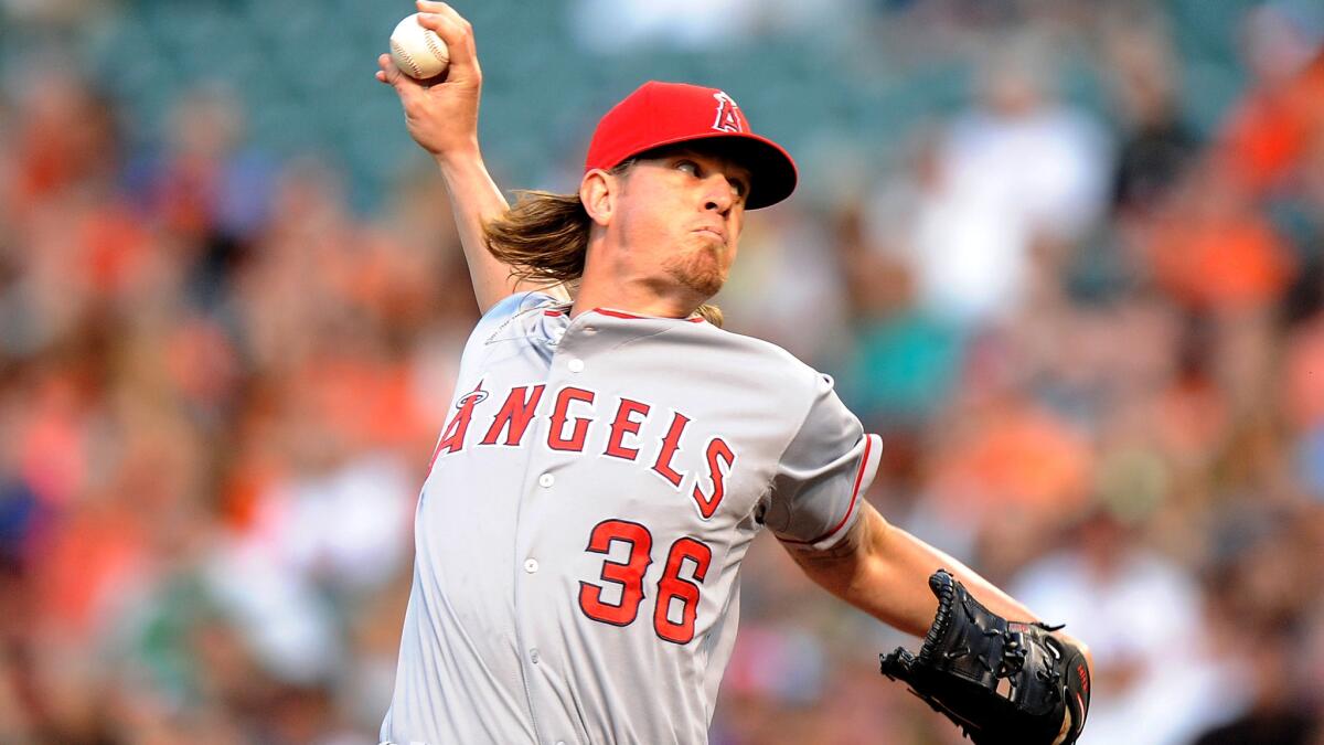 Angels starter Jered Weaver went 7 1/3 innings against the Orioles on Friday night, giving up three hits and one run.