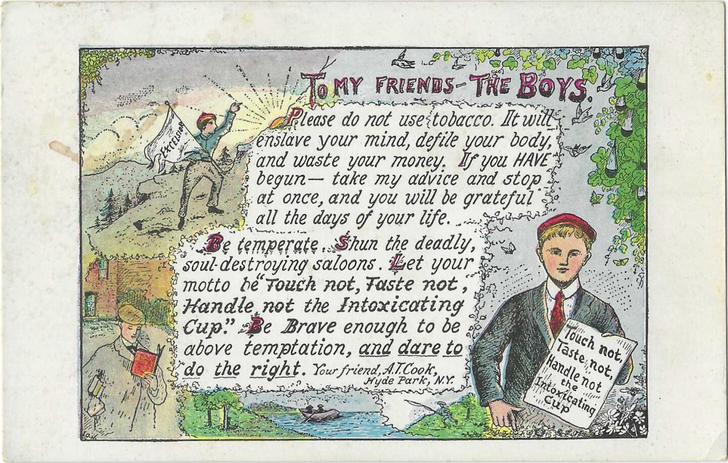 A boy pledges not to drink on this vintage postcard from Patt Morrison's collection.