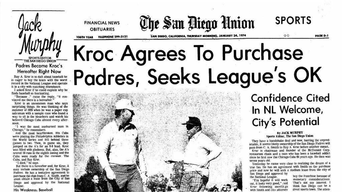 Padres history (April 2): End of an era as Joan Kroc sells team - The San  Diego Union-Tribune