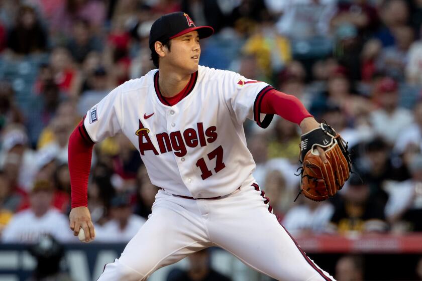 Anaheim, CA - July 21: Evening sunlight illuminates Angels starting pitcher and two-way player Shohei Ohtani.
