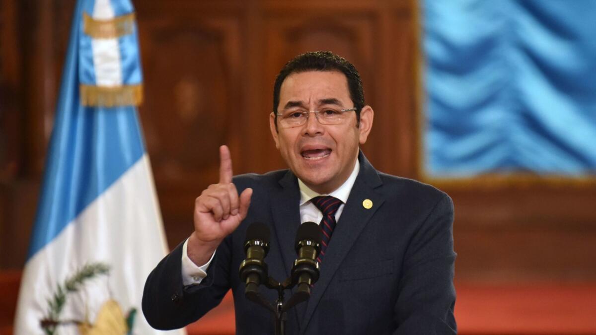 Guatemala's President Jimmy Morales delivers a statement at the Culture Palace in Guatemala City on Sept. 6.