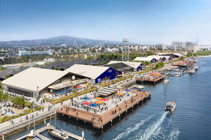 An artist rendering of West Harbor, a planned restaurant, shopping and entertainment complex 