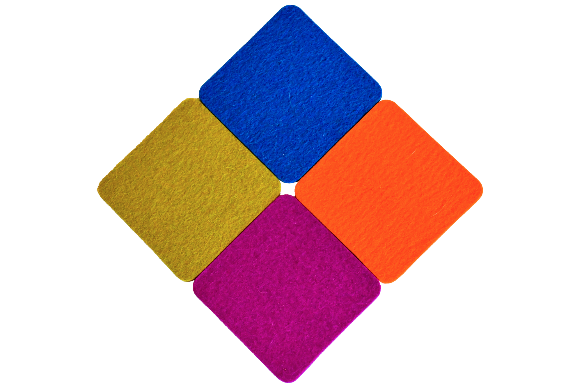 A diamond composed of four felt coasters of different colors