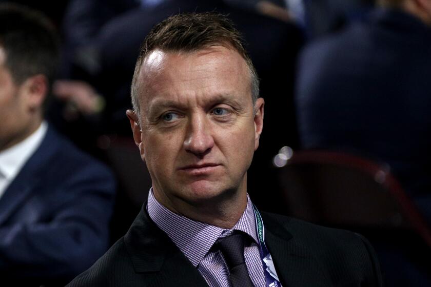 VANCOUVER, BRITISH COLUMBIA - JUNE 21: General Manager Rob Blake of the Los Angeles Kings attends the first round of the 2019 NHL Draft at Rogers Arena on June 21, 2019 in Vancouver, Canada. (Photo by Dave Sandford/NHLI via Getty Images)