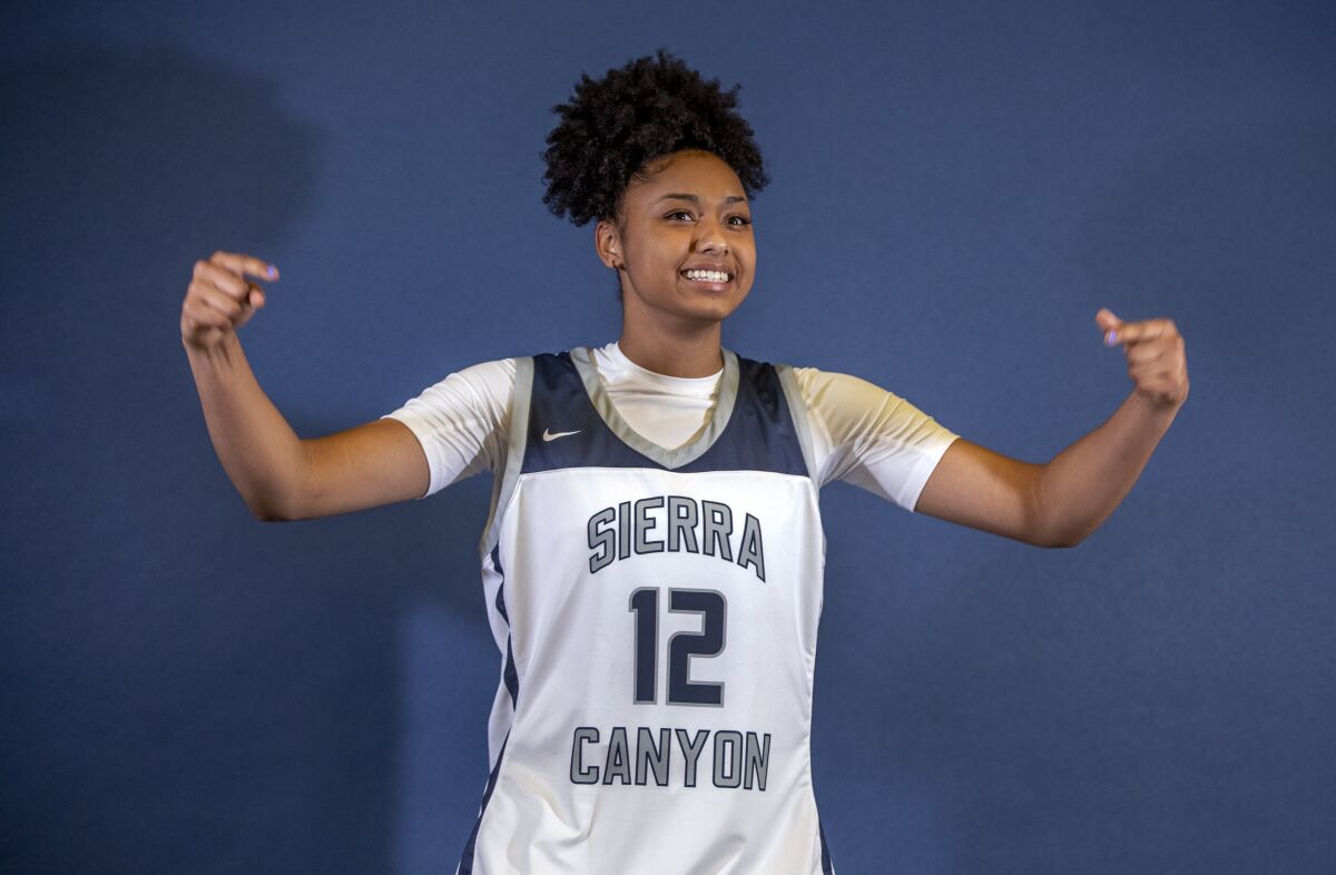 Sierra Canyon's Juju Watkins poses for a photo on media day at the high school.