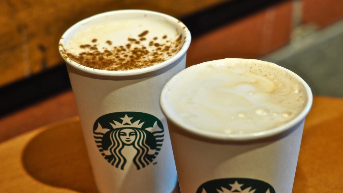 From left, Starbucks' pumpkin spice latte and the new toasted graham latte.