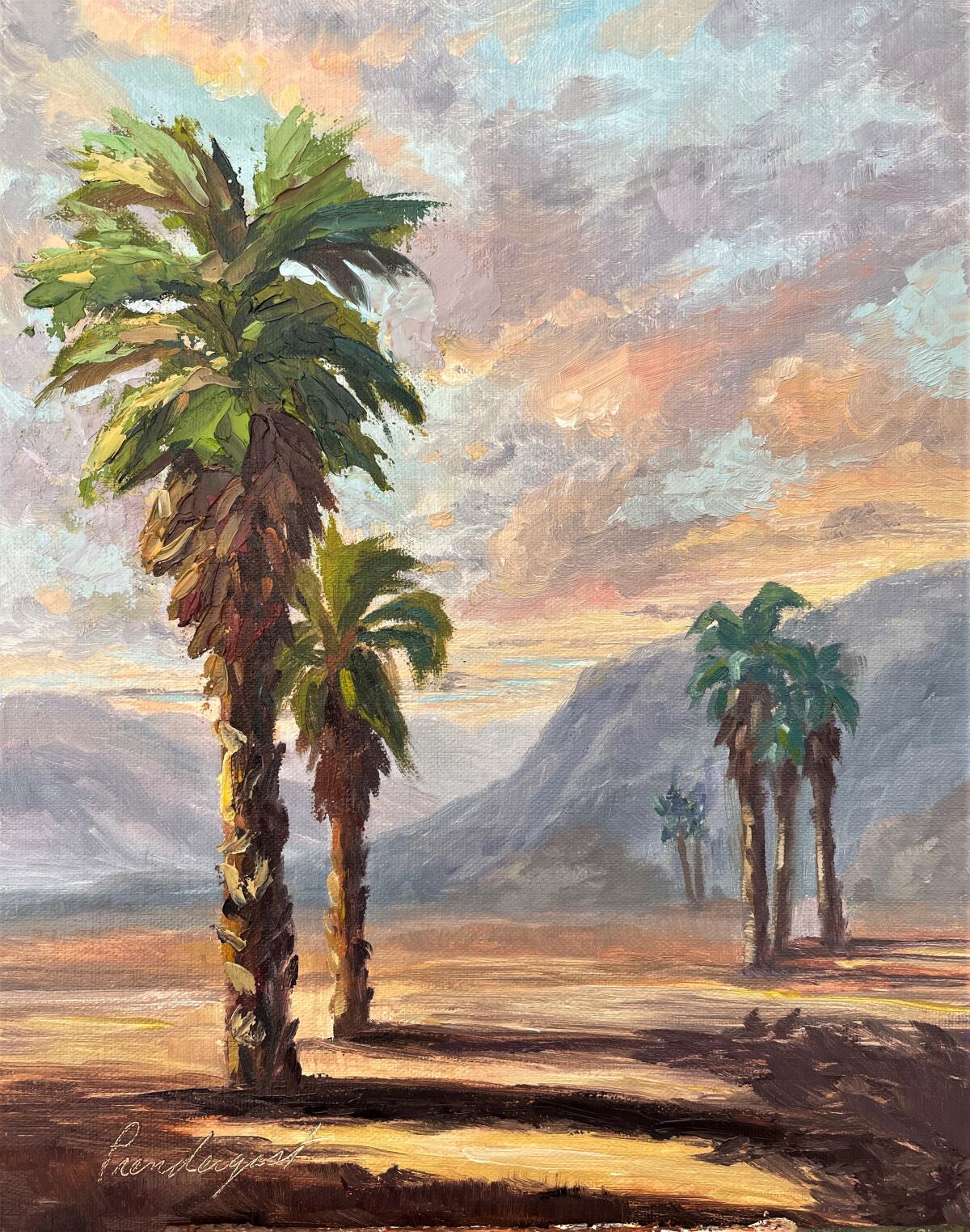 "Desert Palm," a plein air painting by Diane Prendergast created during a trip to Palm Desert.