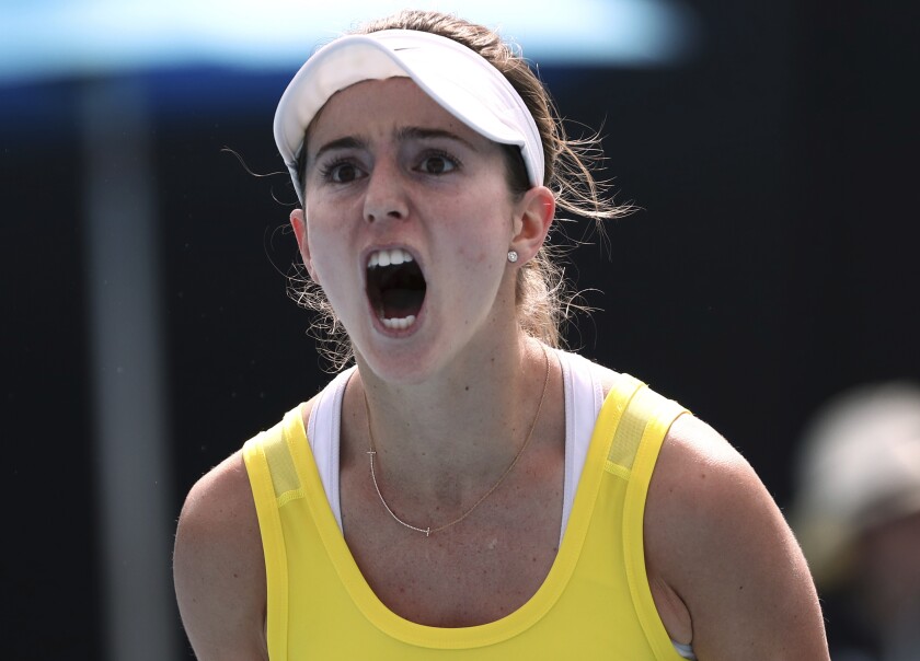 CiCi Bellis of the U.S. reacts during her second round match against Karolina Muchova of the Czech Republic on Jan. 23 at the Australian Open.