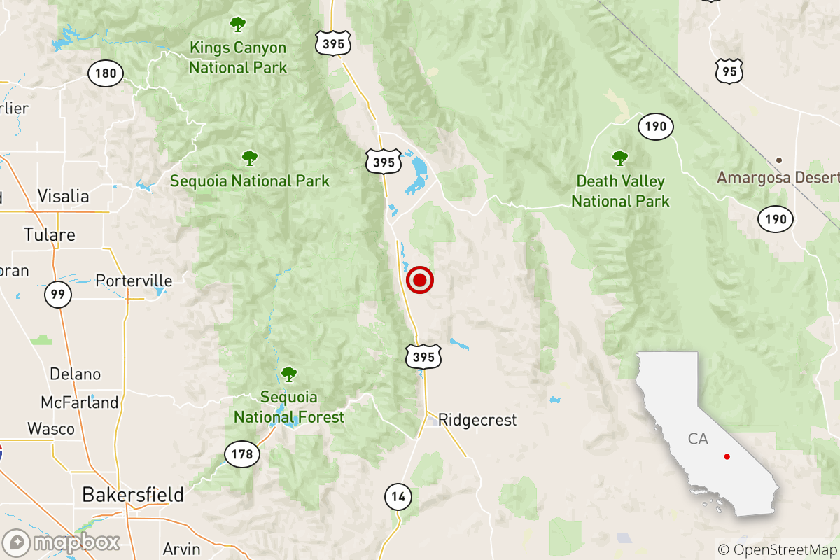 The location of a magnitude 4.6 earthquake Wednesday evening near Ridgecrest, Calif.
