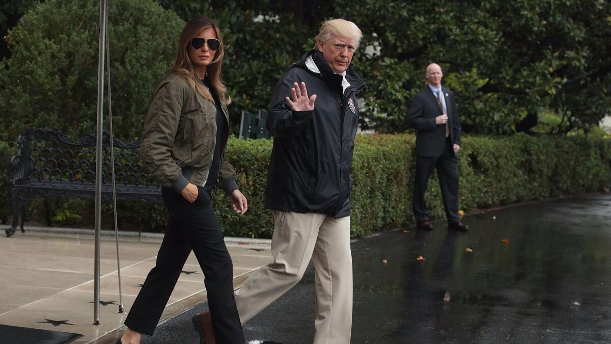 First Lady Melania Trump and President Trump leave the White House on Aug. 29 for a trip to Texas to observe the Hurricane Harvey relief efforts.