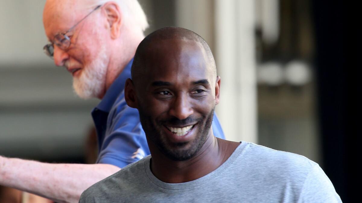 Kobe Bryant at rehearsal with John Williams at the Hollywood Bowl in August 2017, as the Los Angeles Philharmonic prepared to perform Williams' music live during a screening of "Dear Basketball."