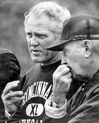 As an assistant coach with the Cincinnati Bengals, Bill Walsh, left, worked with Paul Brown, right, one of the great coaches in an an earlier era of the NFL.