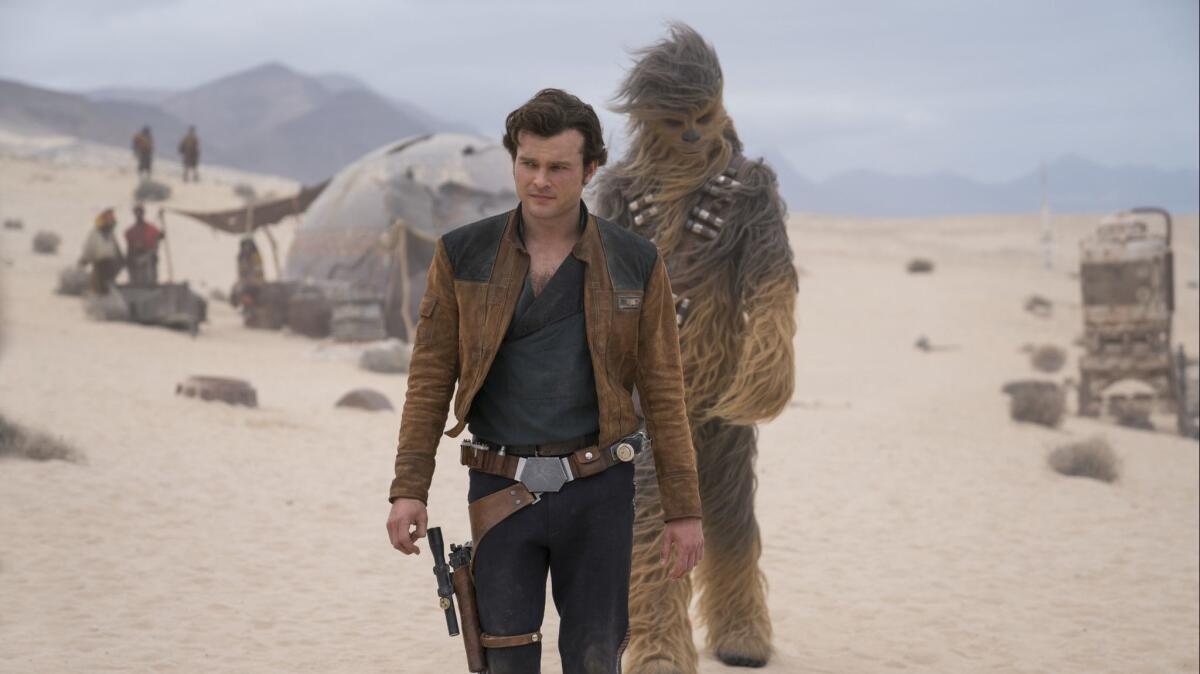 Alden Ehrenreich in "Solo: A Star Wars Story," which grossed $84 million in its first three days in theaters, missing analyst expectations during Memorial Day weekend. It also tumbled by 65% domestically in its second weekend.