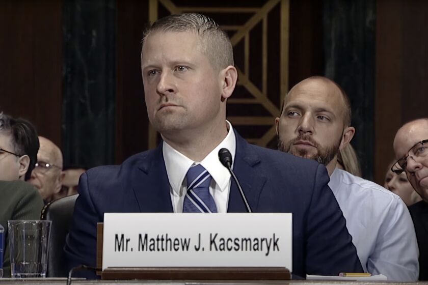 In this image from video from the Senate Judiciary Committee, Matthew Kacsmaryk listens during his confirmation hearing before the Senate Judiciary Committee on Capitol Hill in Washington, on Dec. 13, 2017. U.S. District Judge Matthew Kacsmaryk is holding a hearing in a case that could throw into jeopardy access to the nation's most common method of abortion. He is a former attorney for a Christian legal group who critics say is being sought out by conservative litigants because they believe he'll be sympathetic to their causes. (Senate Judiciary Committee via AP)