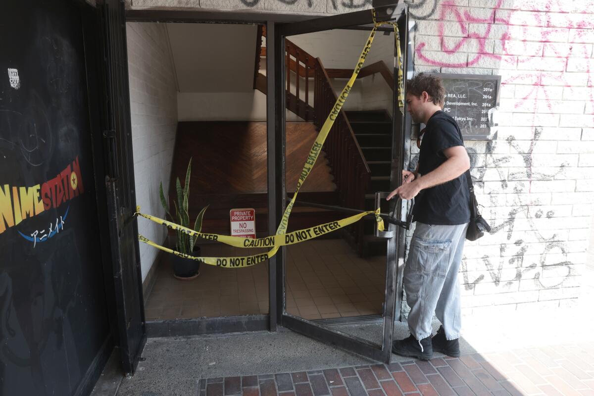 Griffin Paisley at the building where his trading business is located in Little Tokyo in Los Angeles on Tuesday