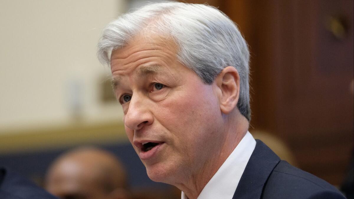 Jamie Dimon, chief executive of JPMorgan Chase, speaks during a House Financial Services Committee hearing on April 10 in Washington, D.C.