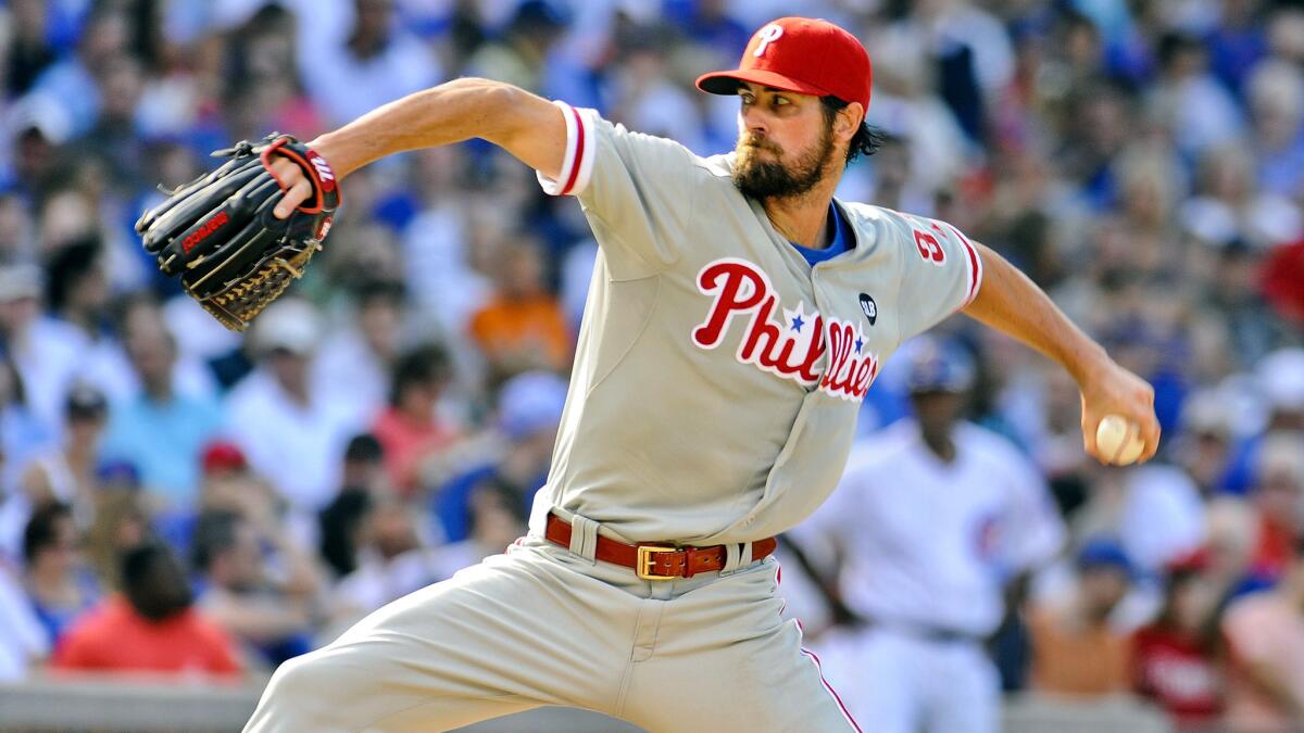 Phillies starter Cole Hamels delivers during the seventh inning of his no-hitter against the Cubs on Saturday at Wrigley Field.