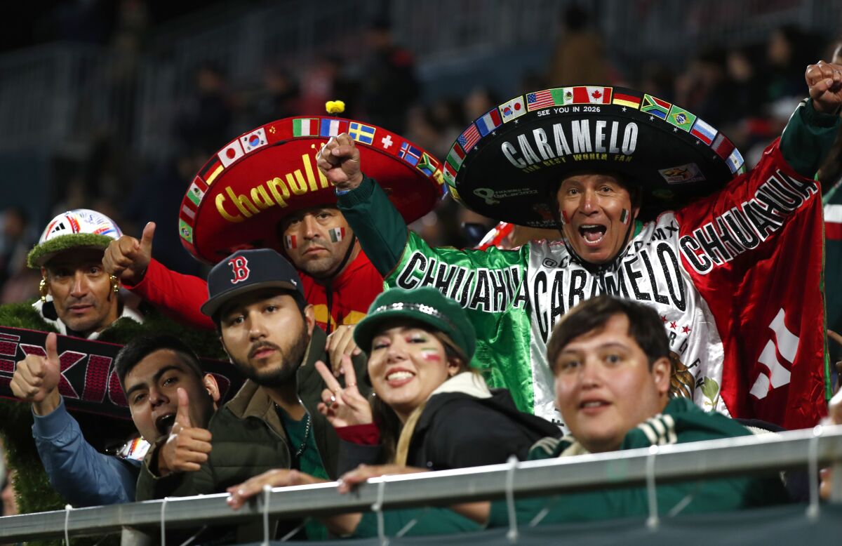 Fans of Mexico team cheer their 