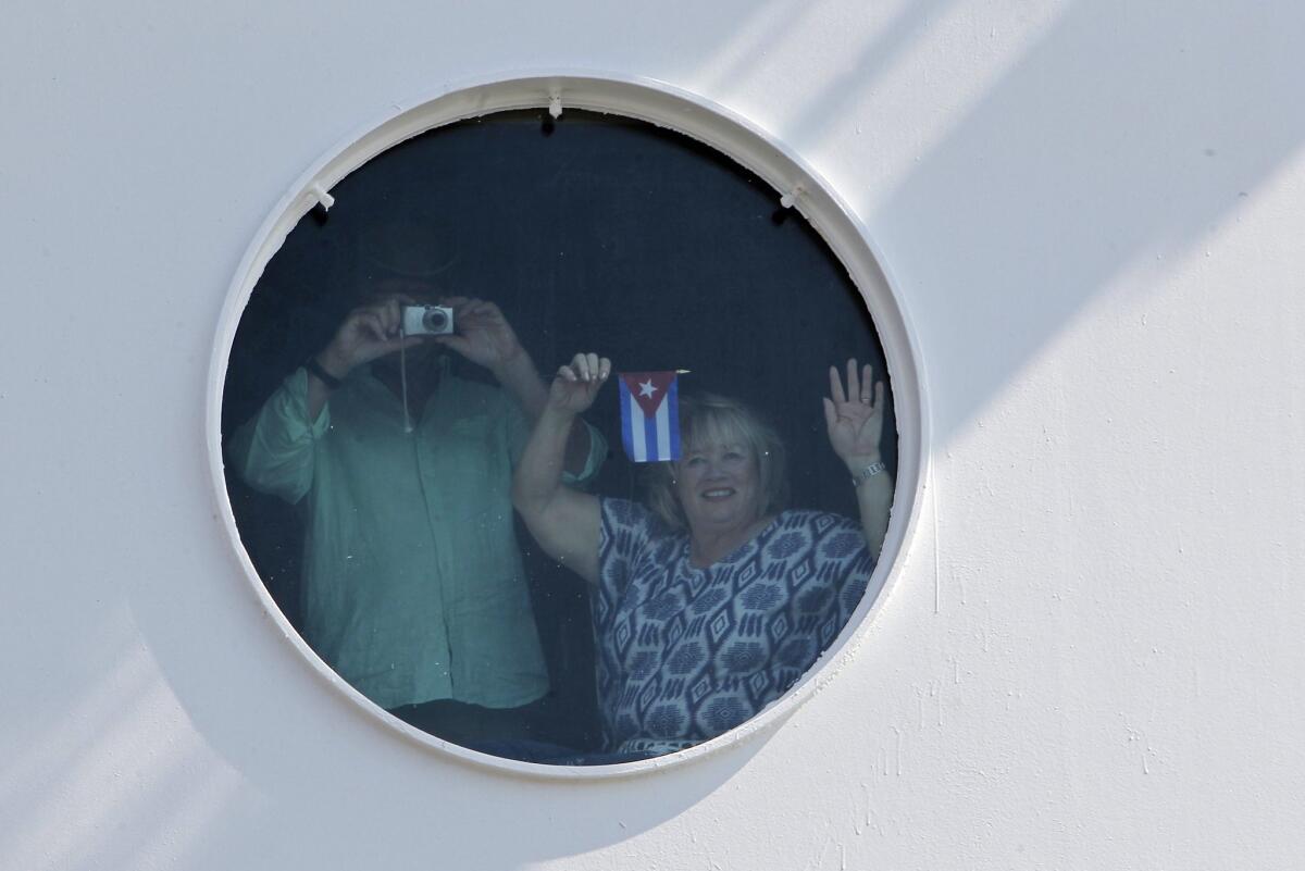 Passengers aboard the Adonia cruise ship arrive in Cuba.
