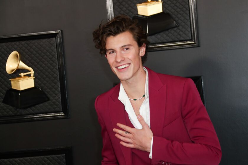 LOS ANGELES, CA - January 26, 2020: Shawn Mendes arriving at the 62nd GRAMMY Awards at STAPLES Center in Los Angeles, CA.(Allen J. Schaben / Los Angeles Times)