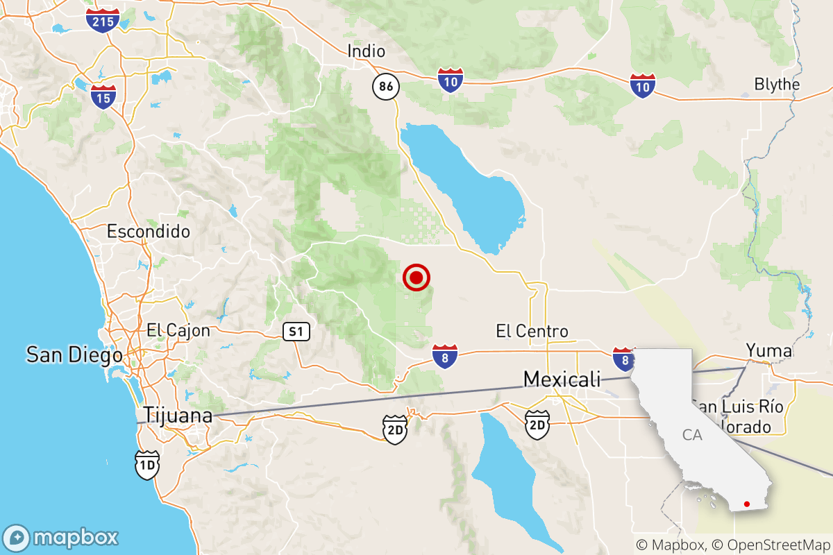 The location of a magnitude 4.5 earthquake Sunday afternoon near Brawley, Calif.