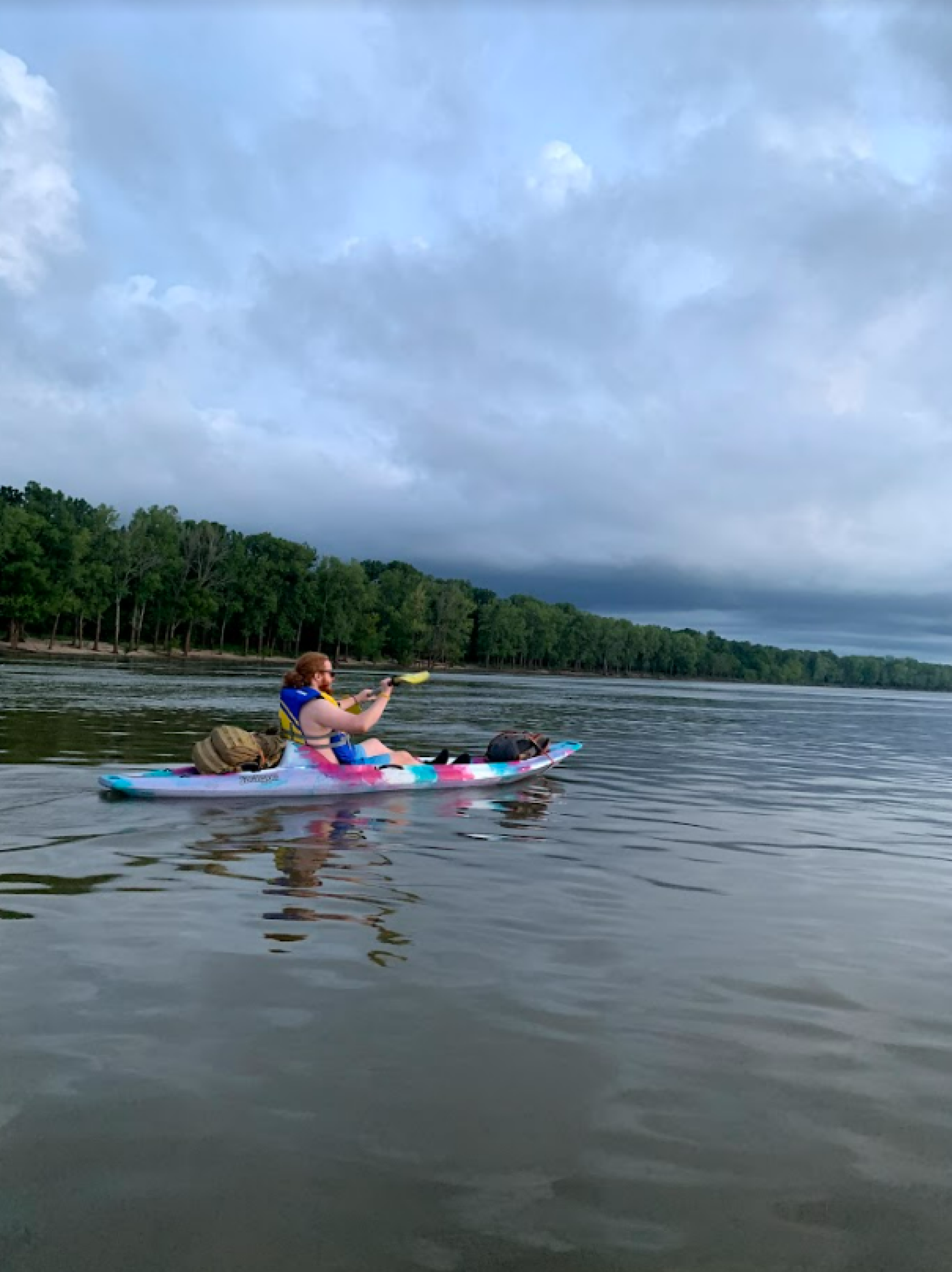 Brian Sheets paddles down the Mississippi River near Port Gibson, Miss., in July 2020. 